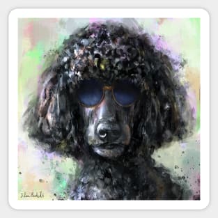 An Expressive Painting of a Cool Looking Black Poodle with Sunglasses Sticker